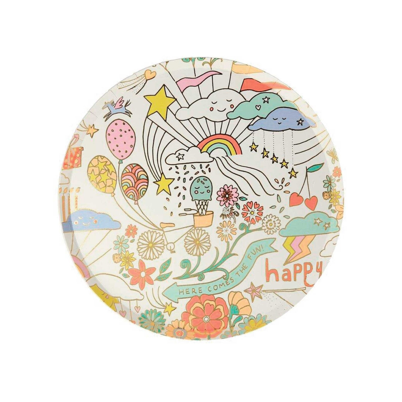 Happy Doodle Side Plates Celebration Clouds Balloons Fun | Etsy | Etsy (US)