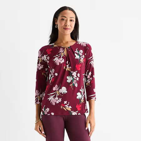 Liz Claiborne Womens Keyhole Neck 3/4 Sleeve Blouse, Xx-large, Red | JCPenney