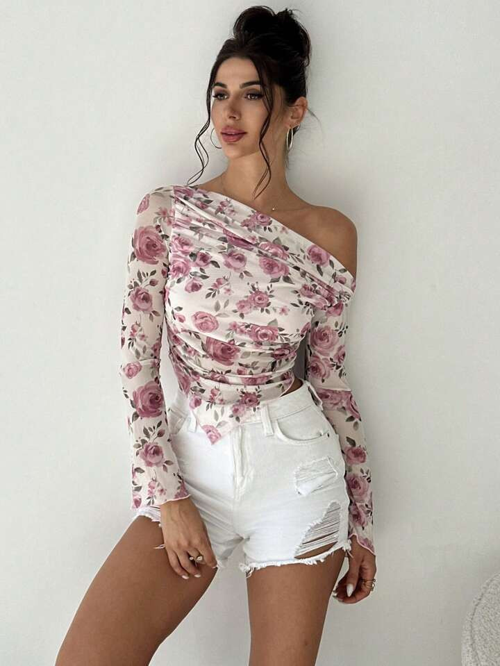 Firerie Asymmetrical Floral Top | SHEIN
