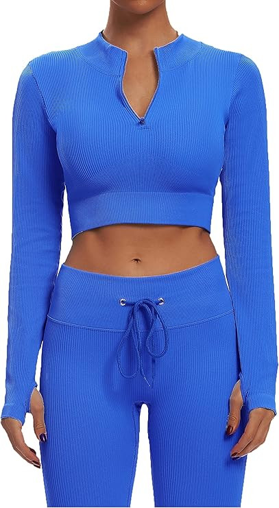 Sytiz Seamless 2 Piece Outfits for Women Ribbed Long Sleeve Zip Front Crop Top + High Waist Leggi... | Amazon (US)