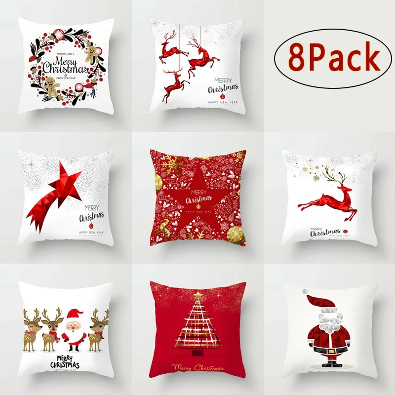 "8Pcs 18""x18"" Christmas Throw Pillow Covers Winter Christmas Decorative Pillowcase for Christma... | Walmart (US)