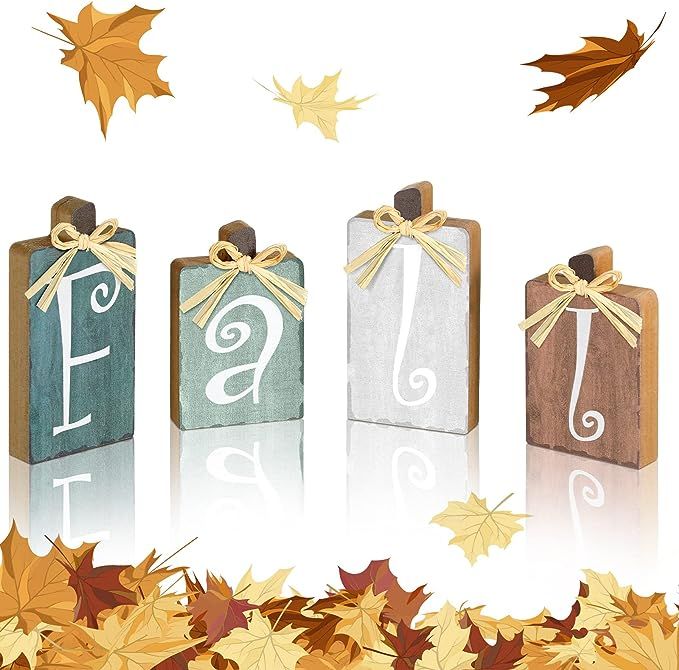 4 Pieces Thanksgiving Wood Fall Sign Pumpkin Fall Tiered Tray Decor Rustic Autumn Mini Pallet Pum... | Amazon (US)