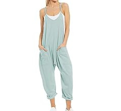Ainangua Women's Casual Sleeveless Jumpsuits Adjustable Spaghetti Strap Overalls Long Harem Pants... | Amazon (US)