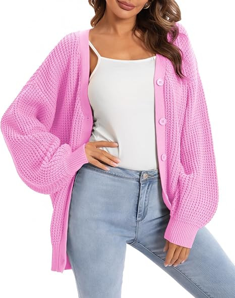 QUALFORT Cardigan Sweaters for Women 100% Cotton Button-Down Oversized Knit Outerwear Fall Tops f... | Amazon (US)