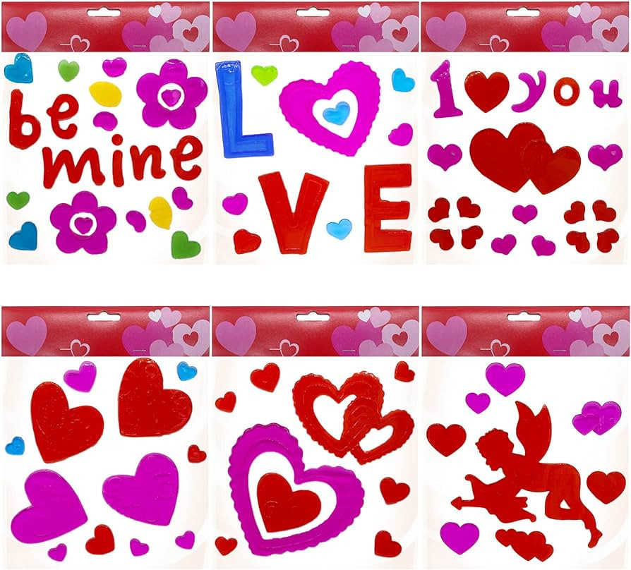 Valentines Day Window Clings Decorations Gel Window Stickers Valentine's Day Window Gel Decor Inc... | Amazon (US)