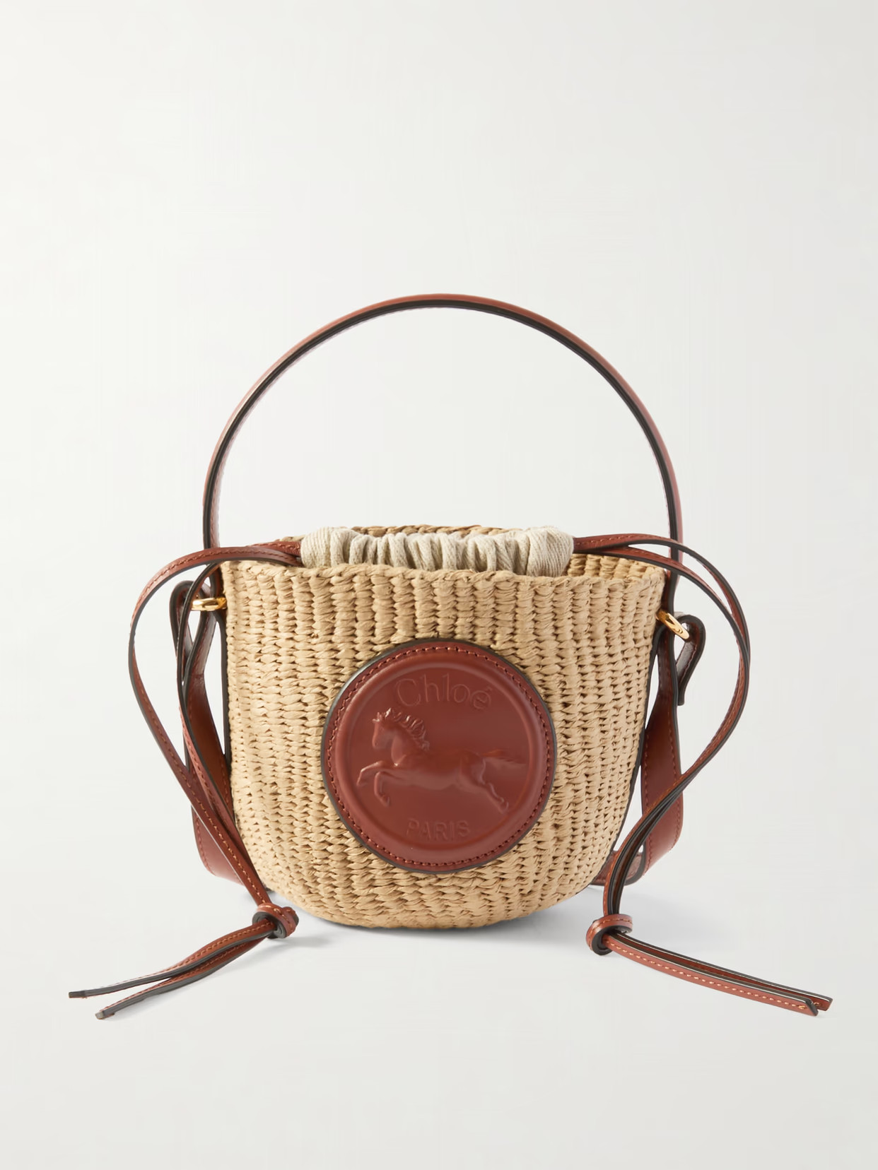 Chloé - Embossed Leather-trimmed Faux Raffia Bucket Bag - Neutrals | NET-A-PORTER (US)
