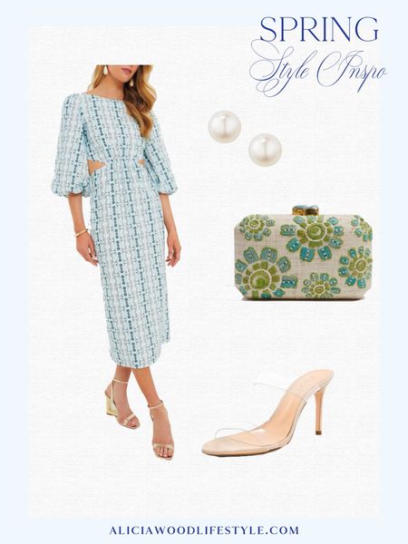 A beautiful midi dress in a gorgeous color and print with tasteful cut out details!   

Turquoise cut out midis dress
Clear mule sandal 
Embroidered clutch handbag
Pearl stud earrings 

#LTKstyletip #LTKSeasonal #LTKover40