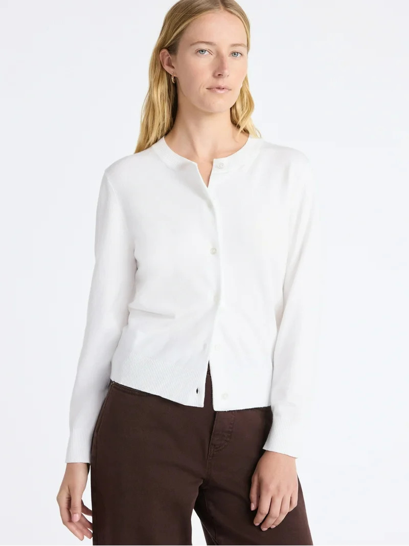 Free Assembly Women's and Women's Plus Solid, Stripe, & Print Classic Cozy Yarn Cardigan Sweater,... | Walmart (US)