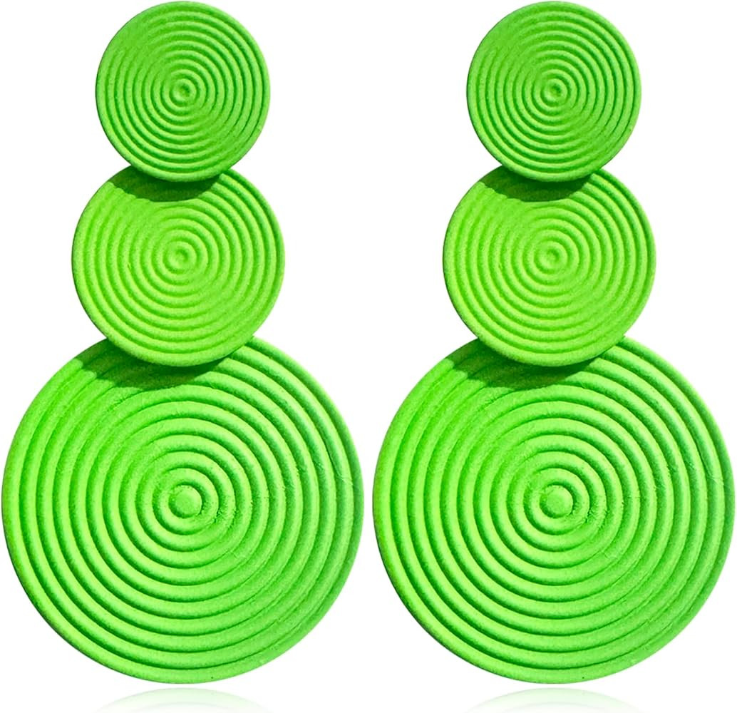 Handmade Long Round Alloy Dangle Drop Earrings - Statement 60s 70s 80s Vintage Gold Disk Round Di... | Amazon (US)