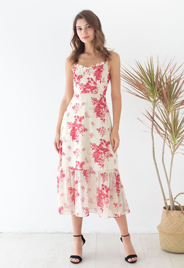 Plum Blossom Shirred Cami Midi Dress | Chicwish