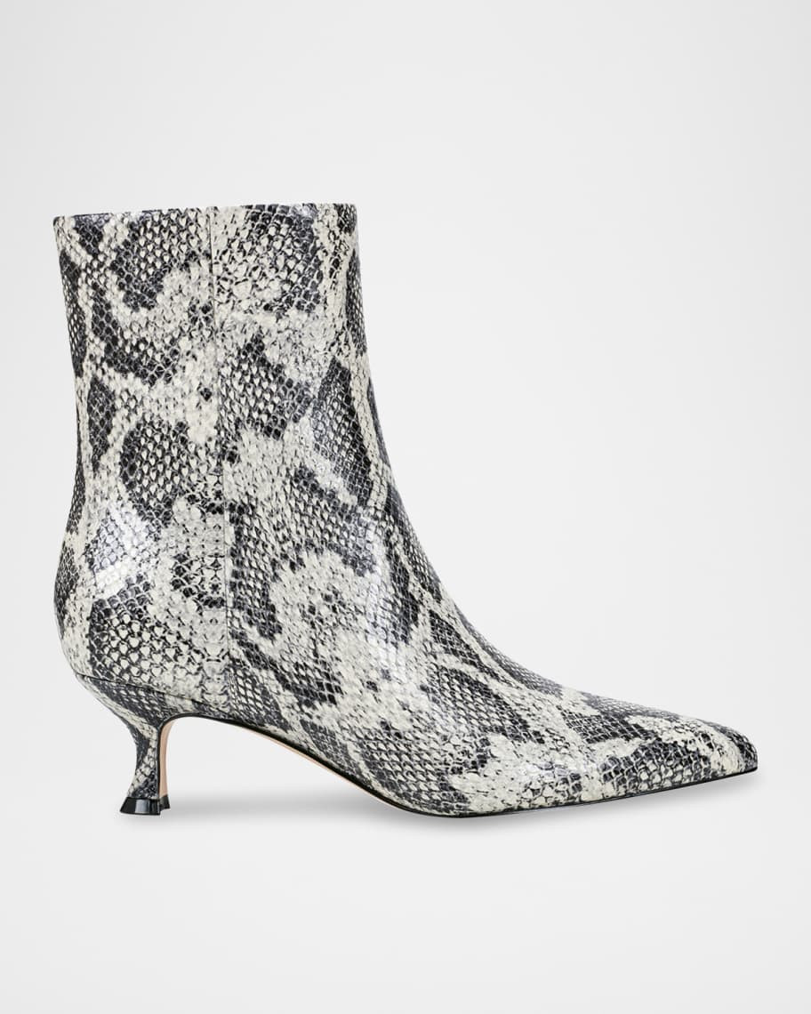 Marc Fisher LTD Embossed Leather Kitten Zip Booties | Neiman Marcus