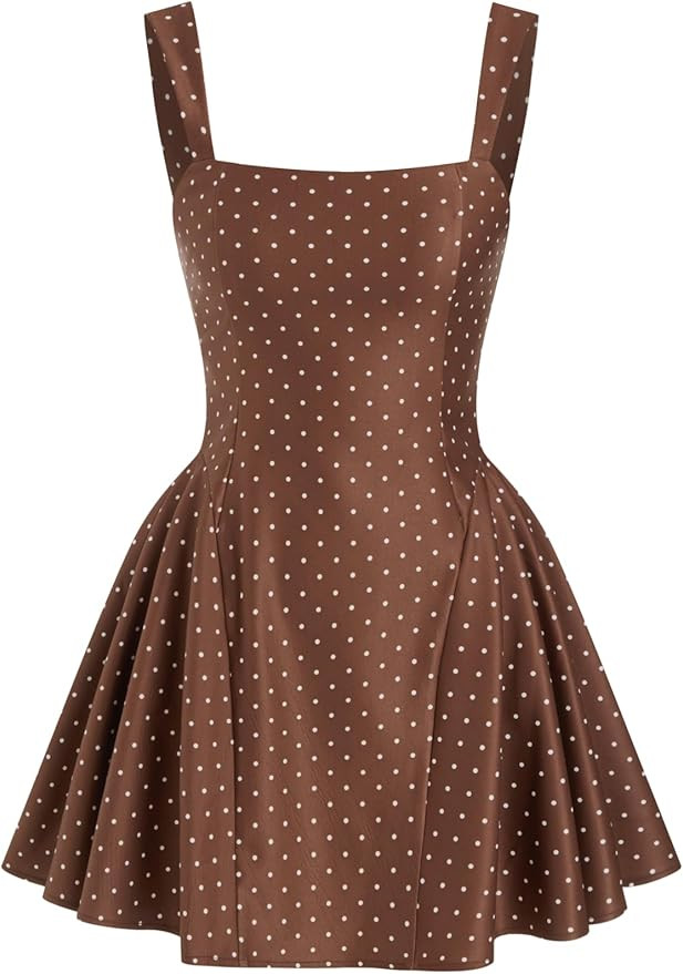 CIDER Womens Polka Dot Going Out Dress Cute Summer Date Night Square Neck Sleeveless Mini Dress | Amazon (US)