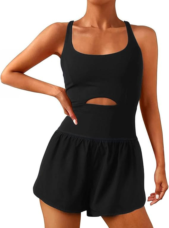 Wenlia Women Workout Romper Onesie with Padded Bras Sleeveless One Piece Outfits Shorts Atheletic... | Amazon (US)