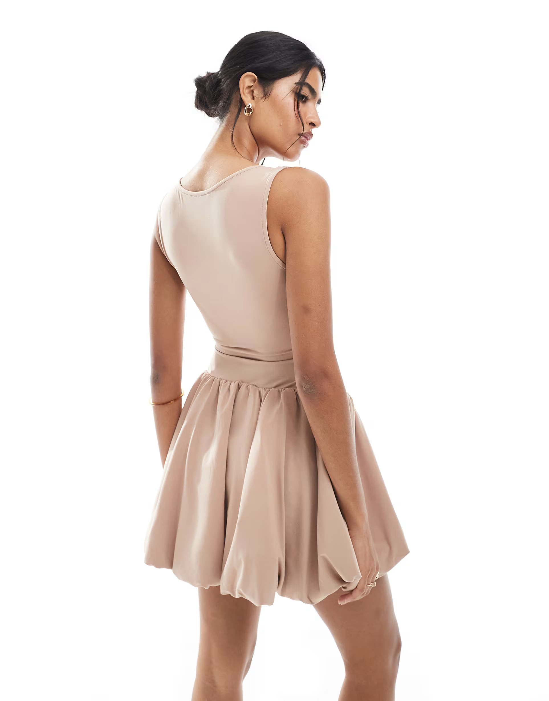 WeWoreWhat v-waist bubble hem mini dress in rose dust | ASOS (Global)