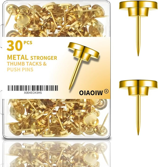 30 PCS Metal Gold Push Pins for Wall Clear Thumb Tacks for Walls Flat thumbtacks Push pin for Bul... | Amazon (US)