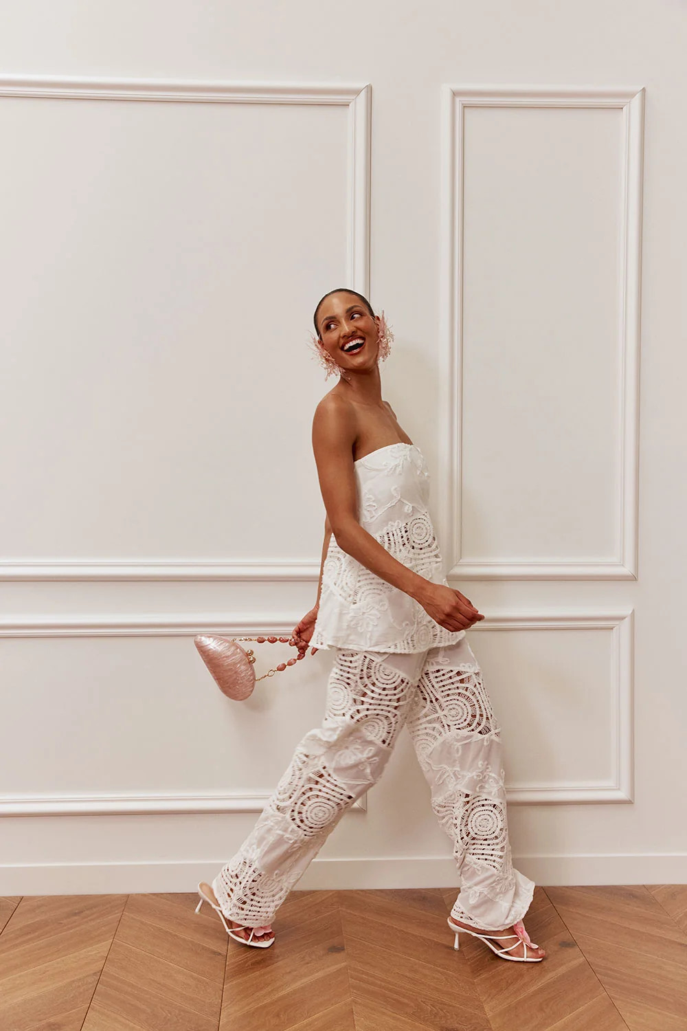 Bridal White Crochet Panel Thalia Pants | Sabo Skirt US