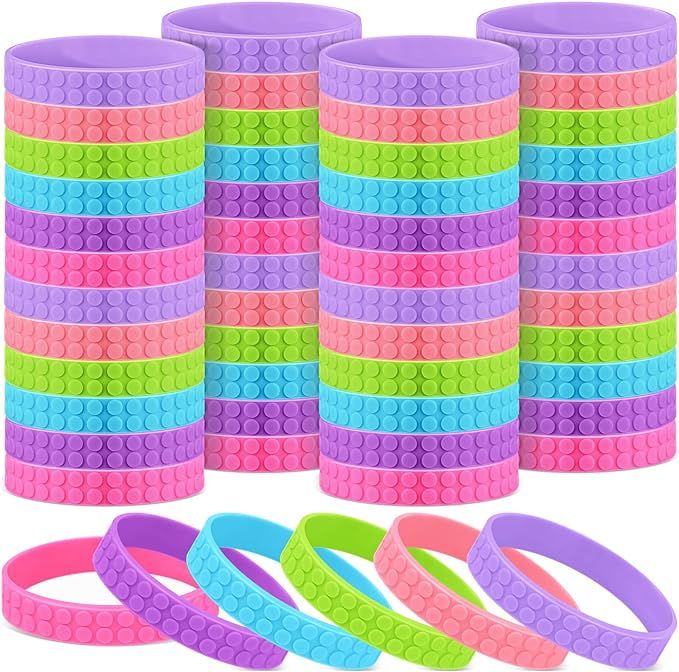 Inbagi 48 Pcs Building Block Bracelet for Kids 6 Color Silicone Wristband Rubber Bracelet Bulk Pa... | Amazon (US)