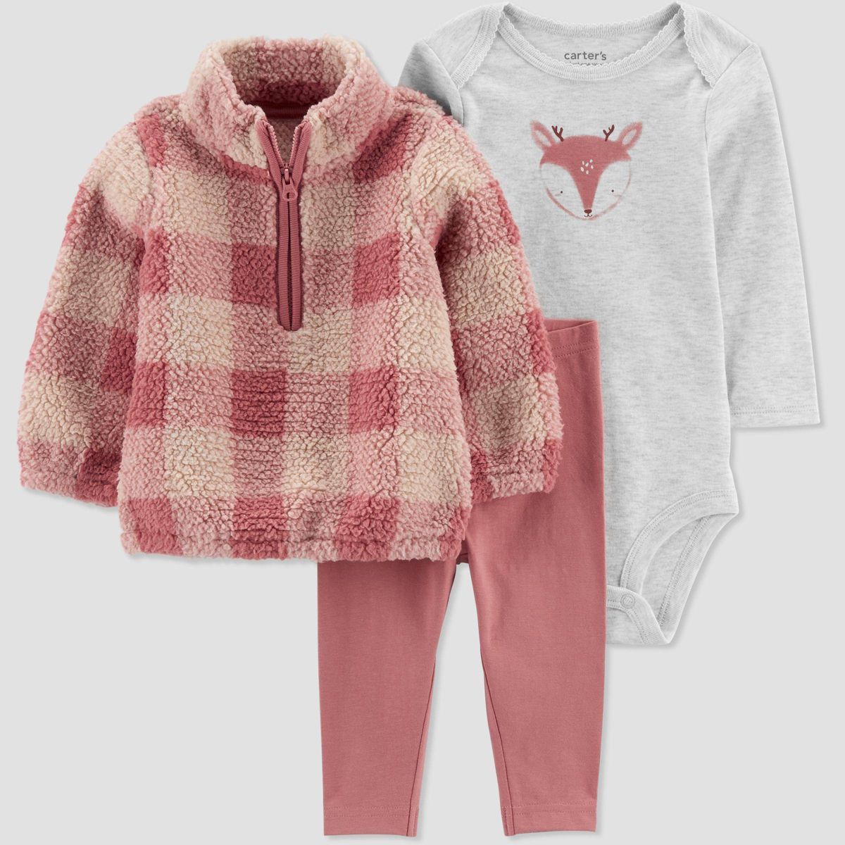 Carter's Just One You®️ Baby Girls' Plaid Deer Sherpa Pullover & Bottom Set - Pink | Target