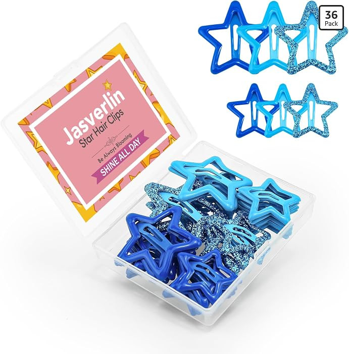JASVERLIN Star Hair Clips for Girls, 36 pcs Cute Accessories Kawaii Metal Snap Hairclips for Wome... | Amazon (US)