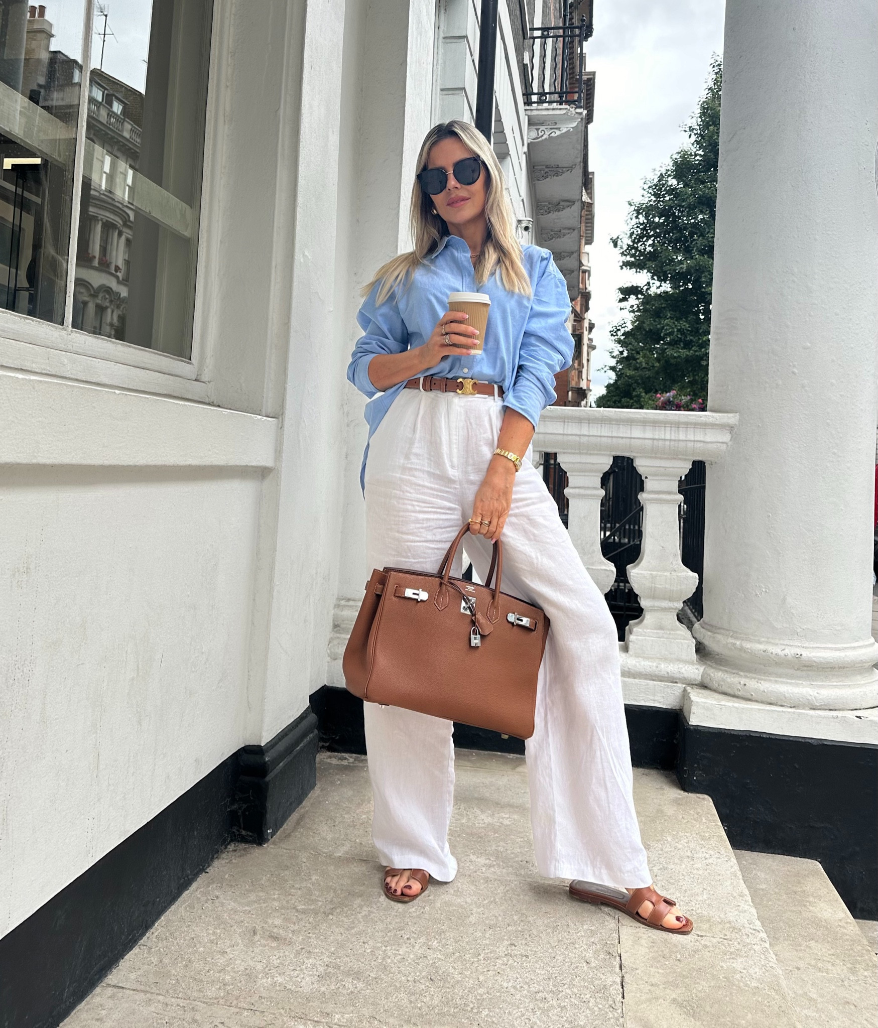 Summer workwear  🩵 #summeroitfit #linentrousers #workwear #neutralstyle #chic #hermesbirkin #oransandal #casualchic 

#LTKeurope #LTKsummer #LTKstyletip
