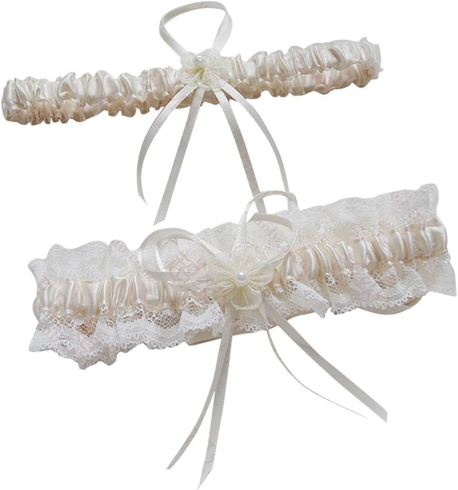 Lace Wedding Garters for Bride Pearl Stretch Prom Garter, Women Wedding Bridal Legs Garter Set | Amazon (US)