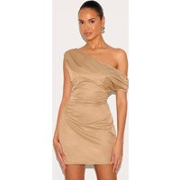 Beige Woven Asymmetric Cup Detail Mini Dress | PrettyLittleThing US