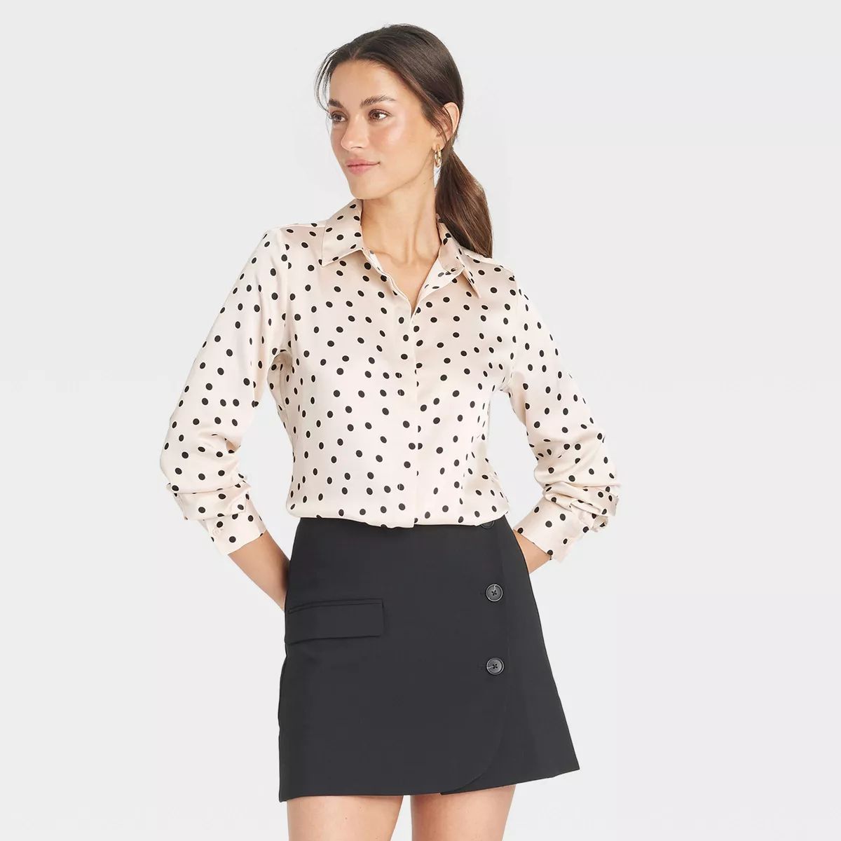 Women's Long Sleeve Button-Down Satin Shirt - A New Day™ | Target