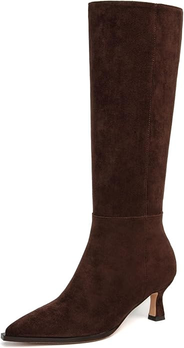 Kitten Heel Knee High Boots Women-Pointed Toe Faux Leather Stiletto Side Zipper Long Tall Dress B... | Amazon (US)