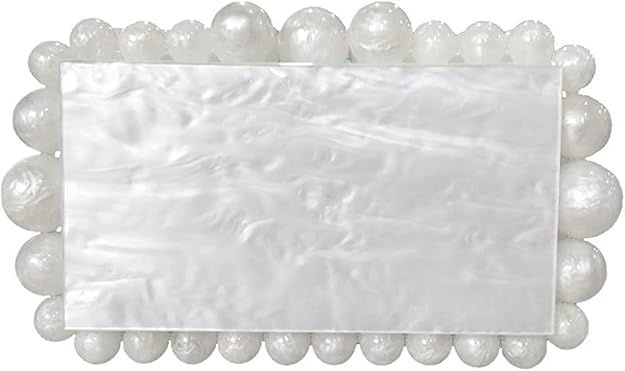 KWRNIAE White Acrylic Evening Clutch Bag for Women Glitter Marble Purse Handbag for Wedding Cockt... | Amazon (US)