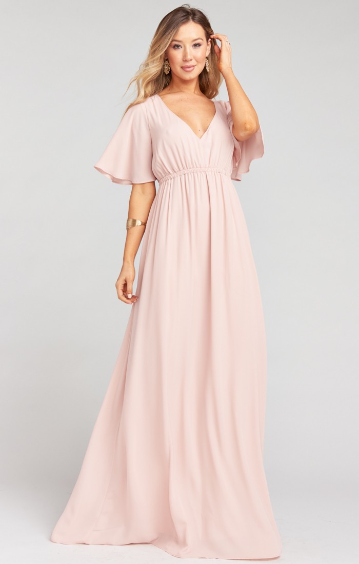 Emily Empire Maxi Dress Dusty Blush Crisp-1X | Show Me Your Mumu