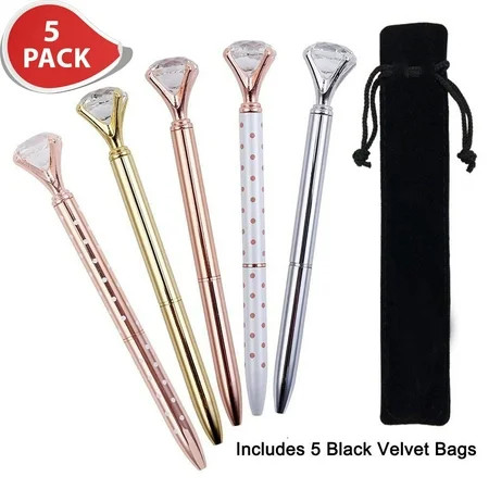 Diamond Ballpoint Pen - (5 Pack) Rose Gold Pens with Big Diamond/Crystal and Metal Ball-Point Fun... | Walmart (US)