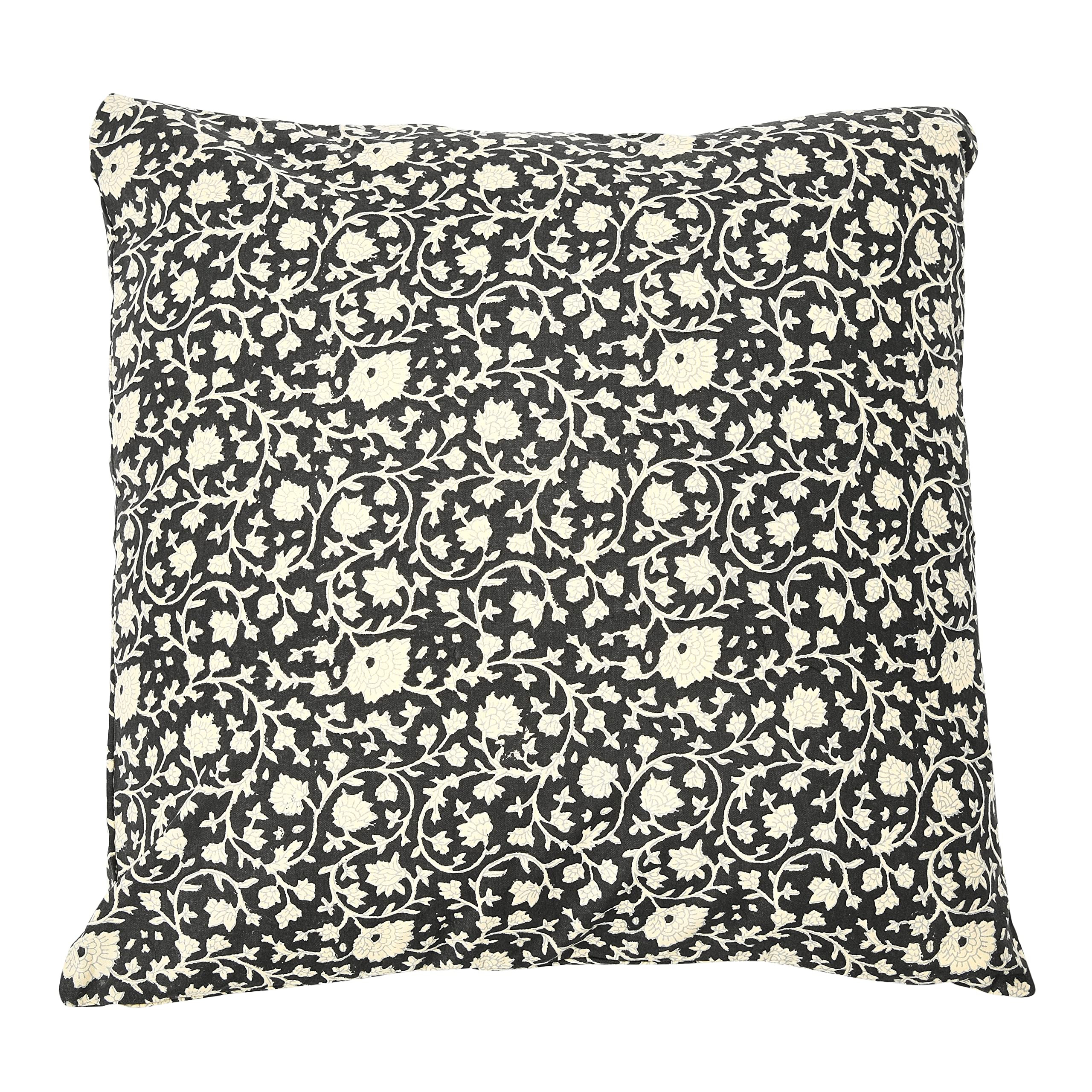 Creative Co-Op Vintage Inspired Floral Block Pattern Square Cotton Decorative Throw Pillow, Black... | Amazon (US)