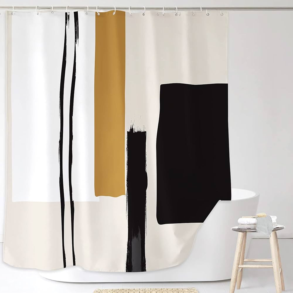 Yookeb Abstract Geometric Neutral Bathroom Shower Curtain 71W by 71H Inch Black Painting Minimali... | Amazon (US)