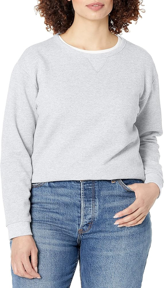 Hanes womens Crewneck Sweatshirt, Ecosmart Fleece Pullover With V-notch, Sweatshirt for Women | Amazon (US)