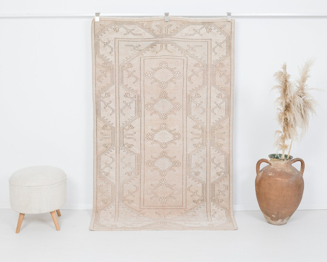 4x6 Vintage Rug, Neutral Turkish Rug, Turkey Rug, Oushak Rug, Anatolian Rug, Low Pile Rug, Wool R... | Etsy (US)