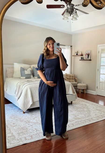 Bump friendly jumpsuit - wearing a medium & currently 27 weeks 

CODE: MadisonH25


fourth of july outfit, navy jumpsuit 

#LTKBump #LTKStyleTip