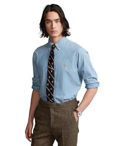 POLO RALPH LAUREN Mens Classic Fit Indigo Chambray Shirt Blue Medium | Amazon (US)