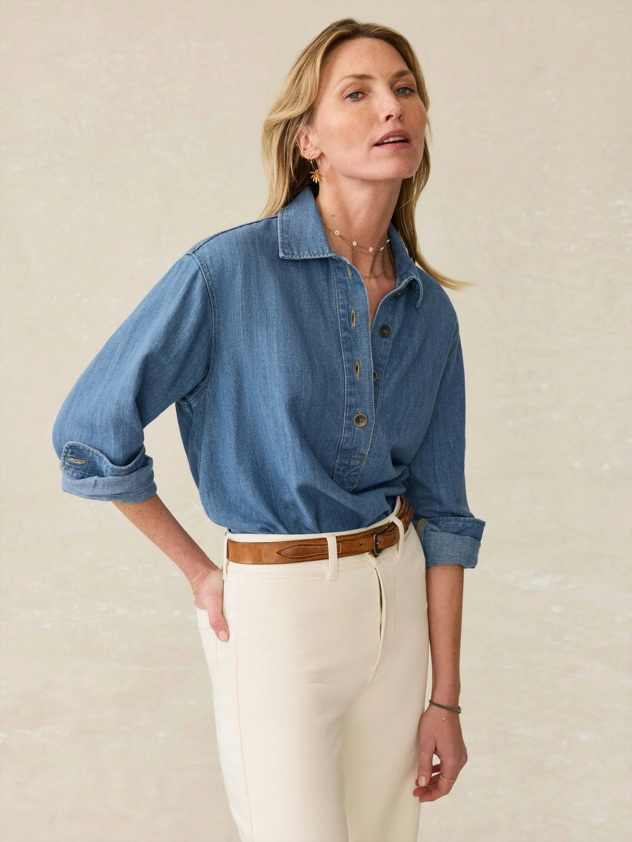Linen Denim Oceanview Blouse - Coastal Cloud Wash | Faherty