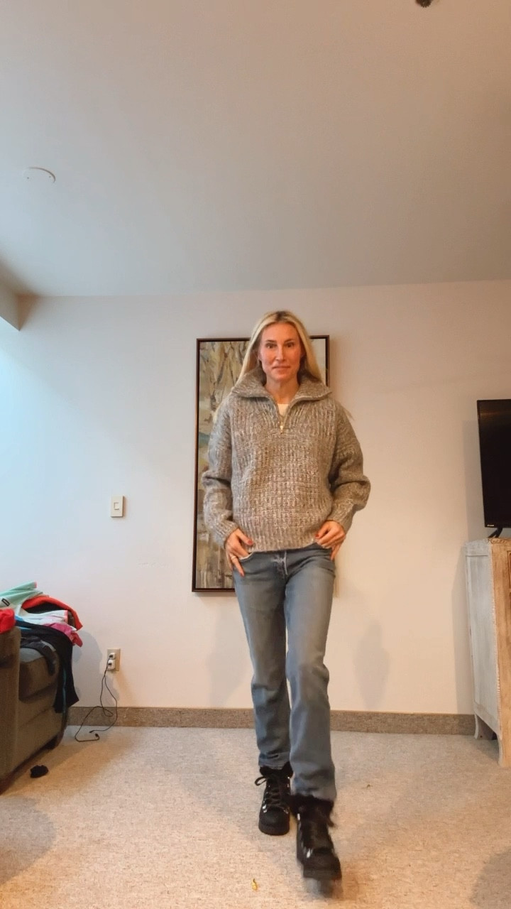 Winter outfit, sweater, best jeans to wear with boots, mom jeans, straight leg jeans, snow boots, winter boots, apres ski outfit 

#LTKSeasonal #LTKstyletip