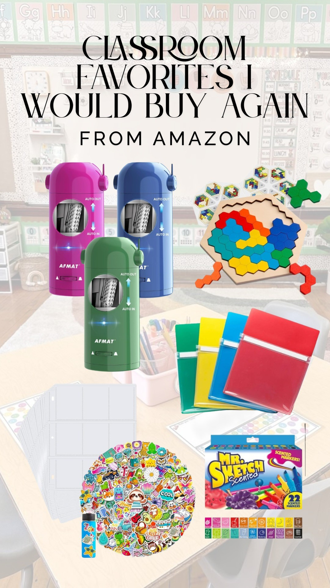 Classroom Favorites I Would Buy Again | Teacher | Teacher Must Haves | Automatic Pencil Sharpener | Mr Sketch Scented Markers | Sticker Store | Wooden Puzzles | Classroom Setup | Teachers 

#LTKKids #LTKHome #LTKFamily