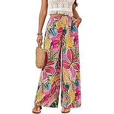 Verdusa Women's Hawaiian Tropical Beach Palazzo Pants Flowy Boho Summer Wide Leg Trousers | Amazon (US)
