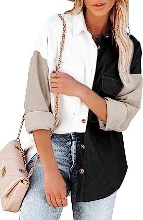 SHEWIN Womens Corduroy Long Sleeve Button Down Shirts Shacket Jacket Tops | Amazon (US)