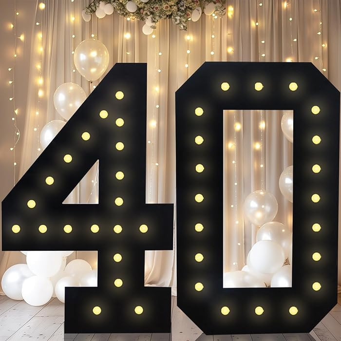 4FT Marquee Light Up Numbers, Black Giant Marquee Number Big Mosaic Number for 40th Birthday Part... | Amazon (US)