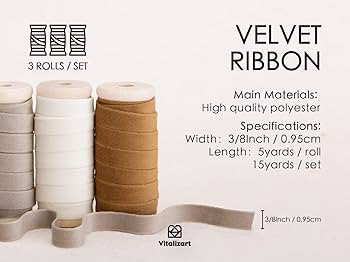 Vitalizart Velvet Ribbon Nude Ivory Set 3/8" x 15 Yd Wooden Spool Fabric Trim 3 Rolls * 5 Yd for ... | Amazon (US)