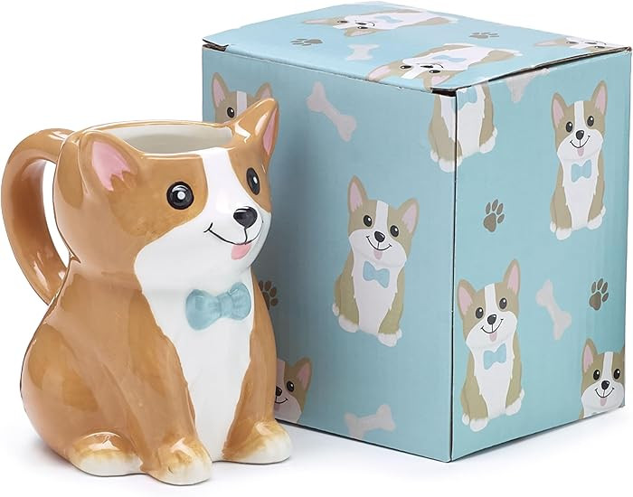 Burton Corgi Coffee Mug with Gift Box, Brown Porcelain Ceramic Cup with Handle, 10 oz Capacity | Amazon (US)