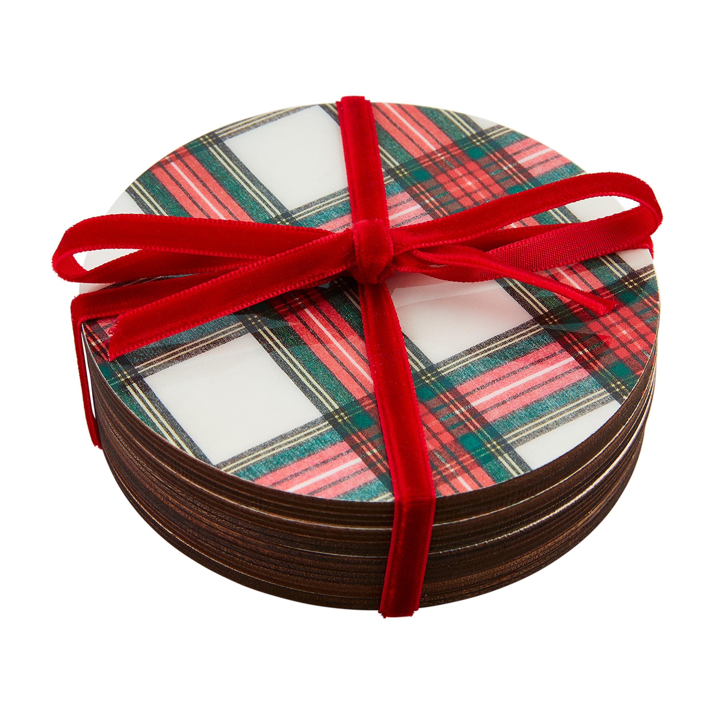 Mud Pie Tartan Lacquer Coaster, White, 4" Dia | Amazon (US)