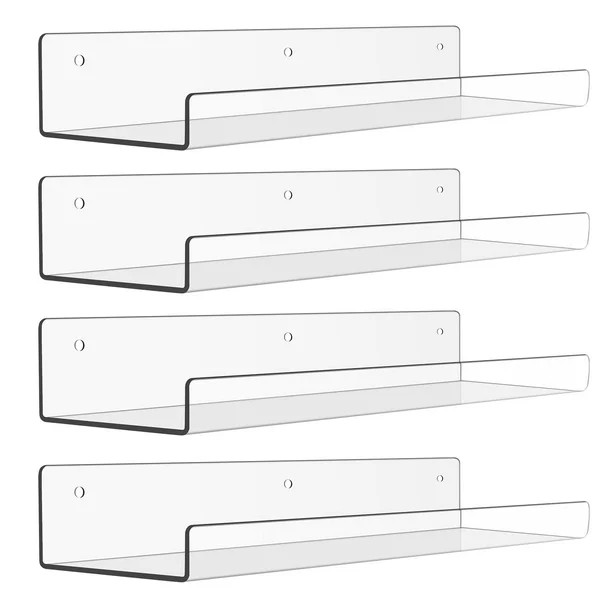 15" Acrylic Floating Shelves Wall Mounted, Upsimples 4pack Clear Acrylic Shelves, for Bedroom, Li... | Walmart (US)
