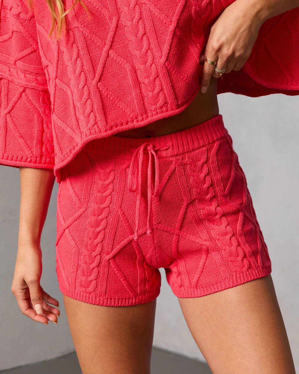 Noon Nap Drawstring Cable Knit Shorts | VICI
