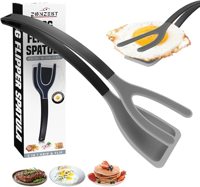 Silicone Egg Flipper Spatula Tongs (Set of 1) – Non-Stick 2-in-1 Grip & Flip Kitchen Tongs for ... | Amazon (US)