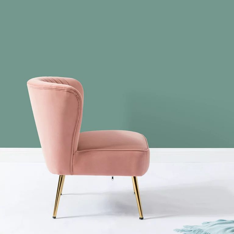 14 Karat Home Monica Side Traditional Style Velvet Accent Chair, Pink | Walmart (US)